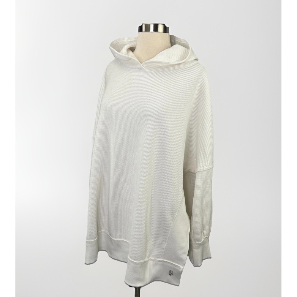 Free People Movement White Thermal Waffle Knit Hoodie Sz M Athleisure Beach - Picture 5 of 10